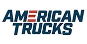 Logo with the words AMERICAN TRUCKS in bold, dark blue letters. The three middle lines of the E in AMERICAN are stylized as red horizontal stripes.