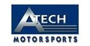 Logo for Atech Motorsports featuring a stylized silver A with the word TECH beside it, all on a blue rectangle. The words MOTORSPORTS appear below in blue capital letters.