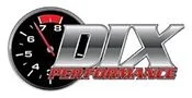 Logo with a black speedometer showing a needle at 7, next to bold, metallic letters DIX and red text Performance underneath.