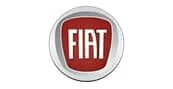 The image shows the Fiat logo, featuring the word FIAT in bold white letters on a red background, enclosed within a silver circular border.
