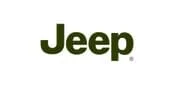 The image shows the Jeep logo in bold, dark green letters on a white background.
