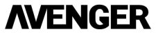 The word AVENGER is written in bold, black, all-caps letters with a unique font, where the left side of the A is missing, making it resemble an upside-down V.