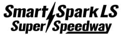 Logo with the words Smart Spark LS Super Speedway in bold, italic black text. A lightning bolt separates Smart and Spark LS. Super Speedway appears below.